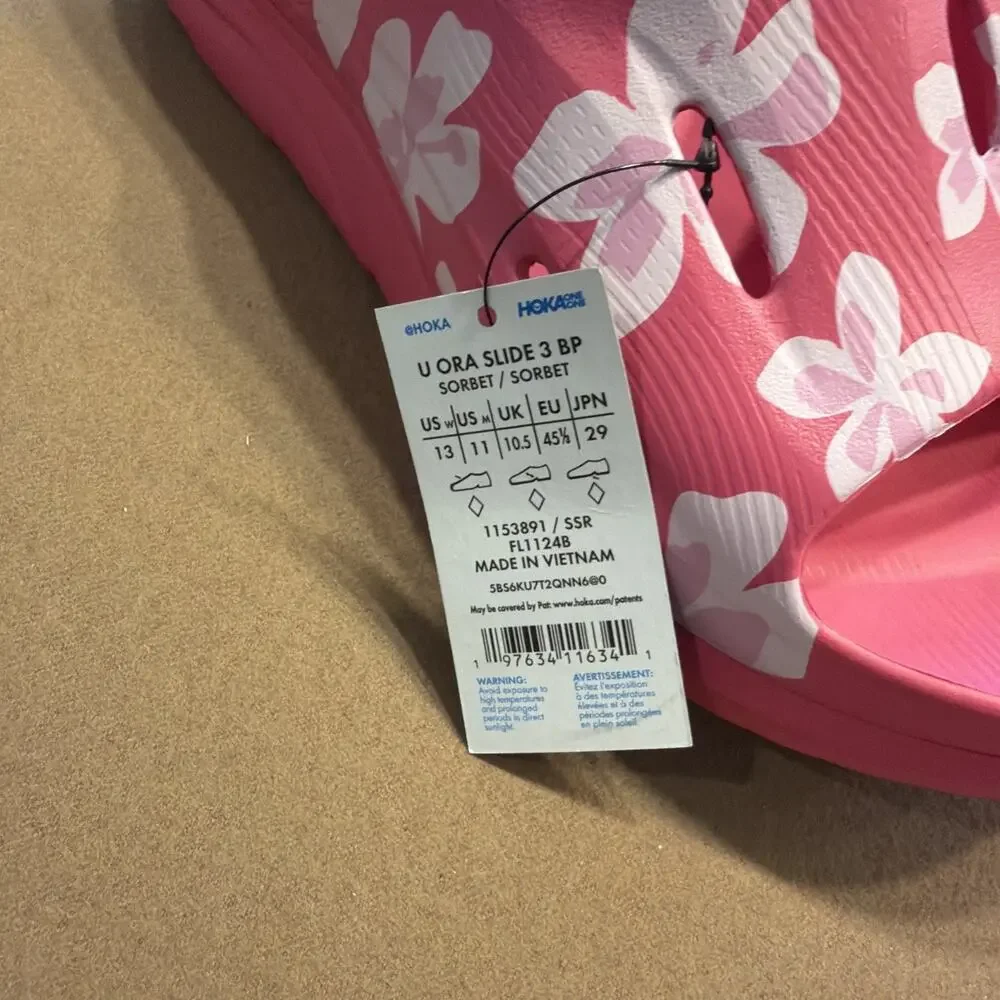 HOKA U ORA 3 Slide Sorbet Hibiscus Tropical Vibrant Bloom Sandals Mn's 11 NWT